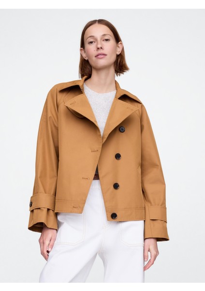 Kadın Kahverengi Asimetrik Twill Trençkot