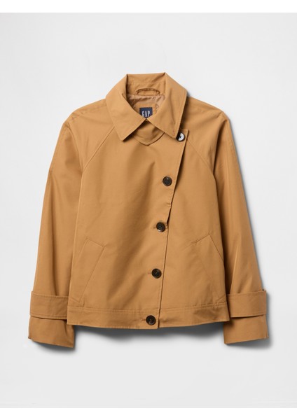 Kadın Kahverengi Asimetrik Twill Trençkot