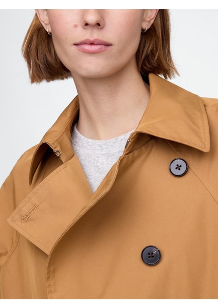 Kadın Kahverengi Asimetrik Twill Trençkot