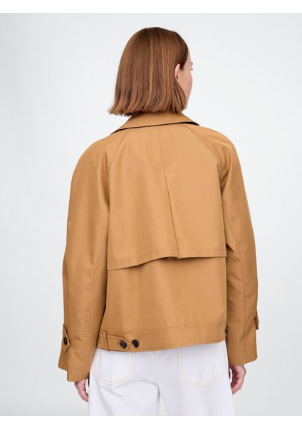 Kadın Kahverengi Asimetrik Twill Trençkot
