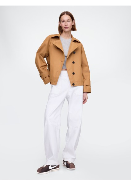 Kadın Kahverengi Asimetrik Twill Trençkot