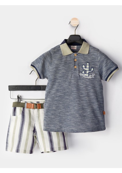 Erkek Çocuk 3'lü Takım Polo Yaka T-Shirt Şort Kemer Takım modelleri