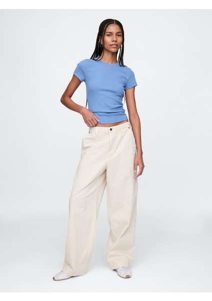 Kadın Mavi Modern Rib Crop T-Shirt