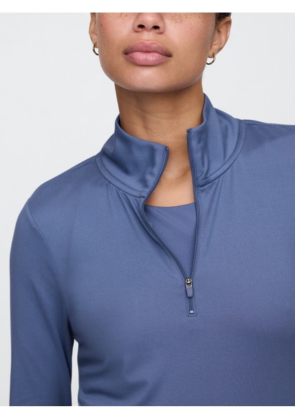 Kadın Mavi Gapfit Brushed Jarse Yarım Fermuarlı T-Shirt modelleri