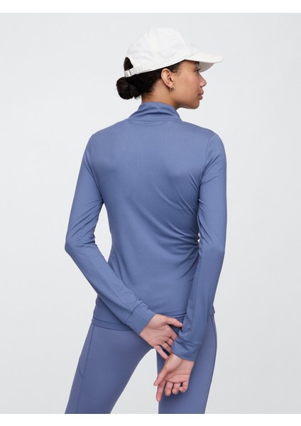 Kadın Mavi Gapfit Brushed Jarse Yarım Fermuarlı T-Shirt indirimleri