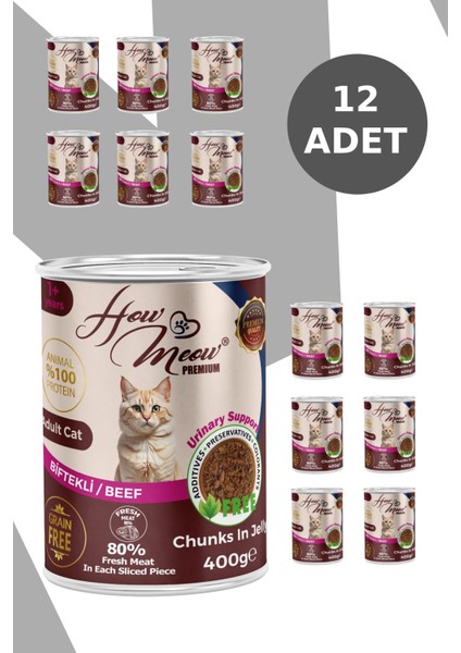 12 ADET JÖLELİ PARÇA ETLİ YETİŞKİN KEDİ YAŞ MAMASI BİFTEKLİ