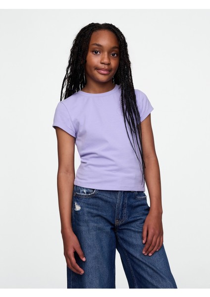 Kız Çocuk Mor Yuvarlak Yaka T-Shirt