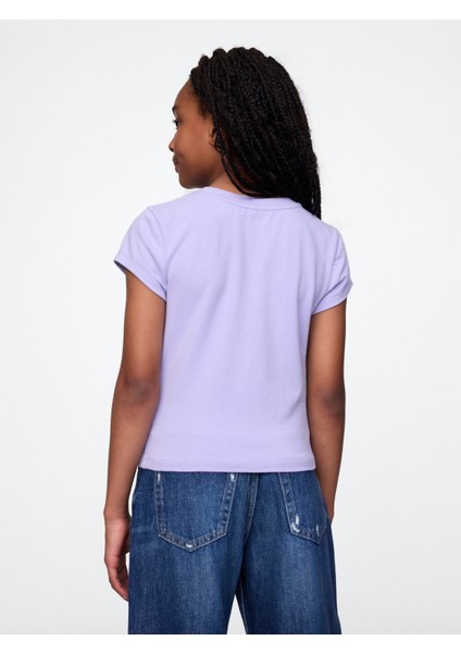 Kız Çocuk Mor Yuvarlak Yaka T-Shirt modelleri
