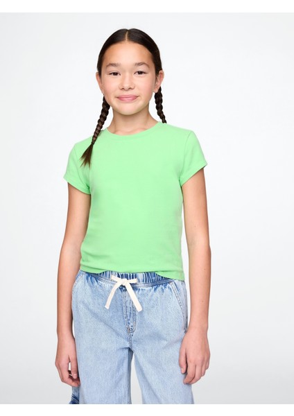 Kız Çocuk Yeşil Yuvarlak Yaka T-Shirt