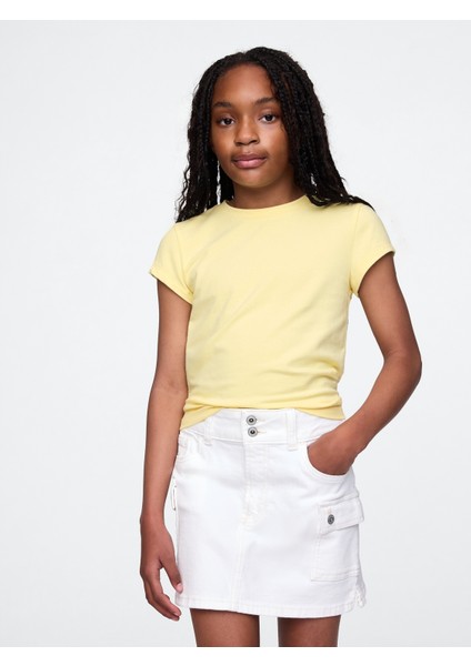 Kız Çocuk Sarı Yuvarlak Yaka T-Shirt