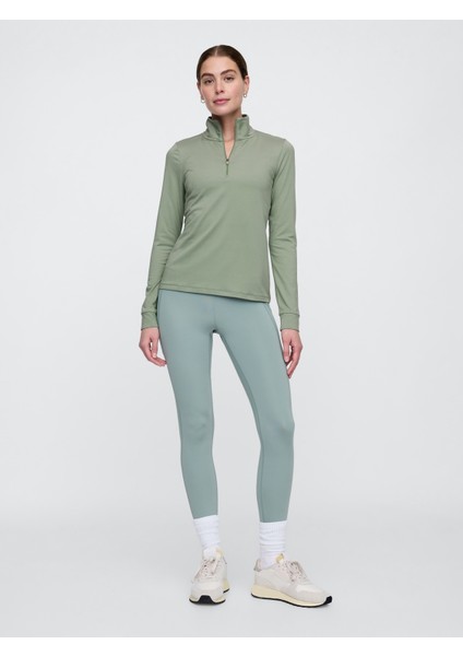 Kadın Haki Gapfit Brushed Jarse Yarım Fermuarlı T-Shirt fırsatları