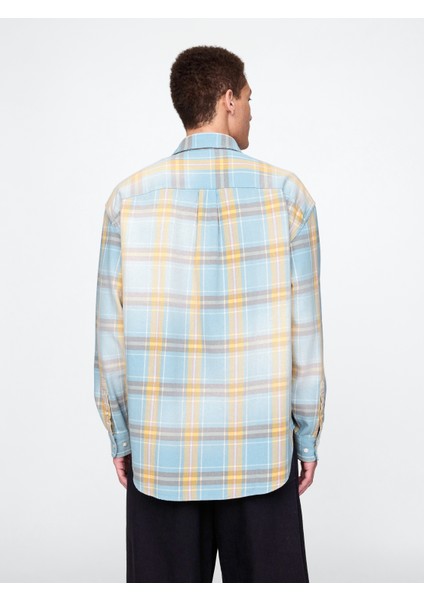 Erkek Mavi Sunwashed Twill Oversize Gömlek