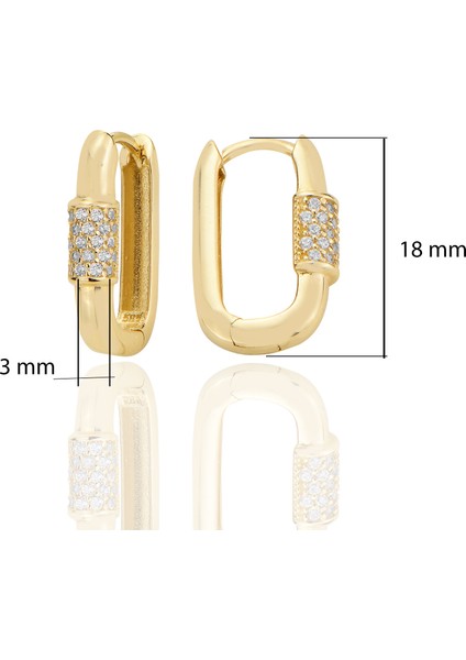 14 Ayar Altın Dikdtörgen Oval Köşeli Huggie Küpe Zirkon Taşlı T105 fiyatları