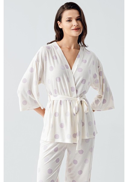 Puantiyeli Uzun Kollu Kimono Esnek Viskoz Pijama Takım fiyatları