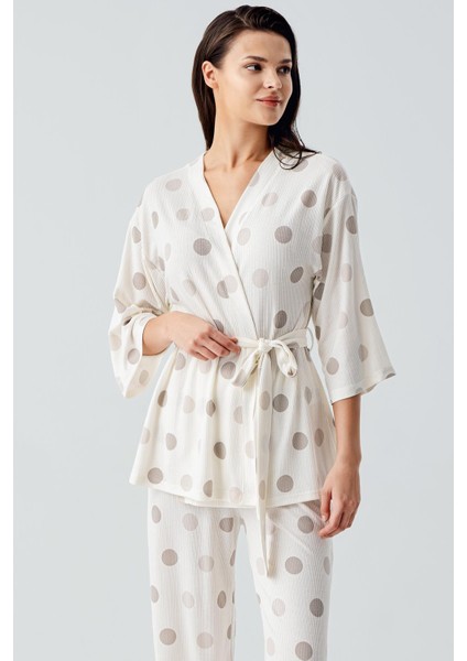 Puantiyeli Uzun Kollu Kimono Esnek Viskoz Pijama Takım fiyatları