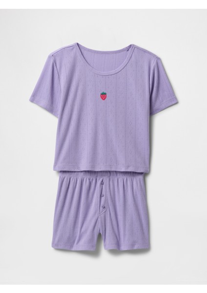 Kız Çocuk Mor Şort Pijama Takımı