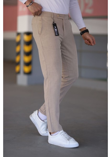 Erkek Kemik Renk Kaliteli Esnek Likralı Kumaş Bilek Boy Pantolon fırsatları