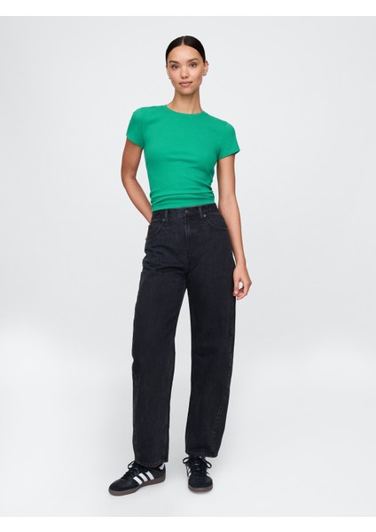 Kadın Yeşil Modern Rib Crop T-Shirt fırsatları