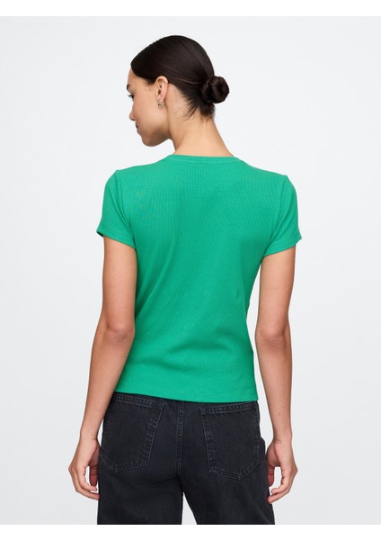 Kadın Yeşil Modern Rib Crop T-Shirt indirimleri