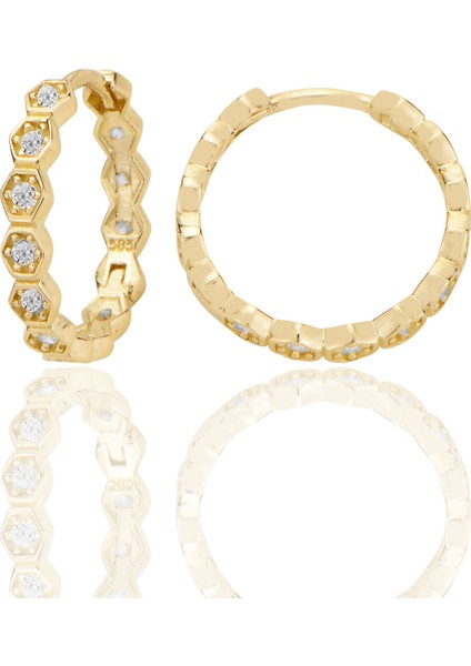 Petek 14 Ayar Altın Halka Küpe Zirkon Taşlı T130