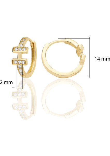 14 Ayar Altın Huggie Küpe Zirkon Taşlı T114