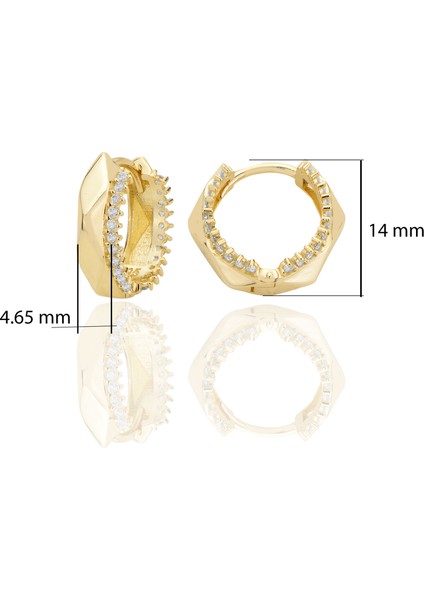 14 Ayar Altın Beşgen Huggie Küpe Zirkon Taşlı T108 fiyatları