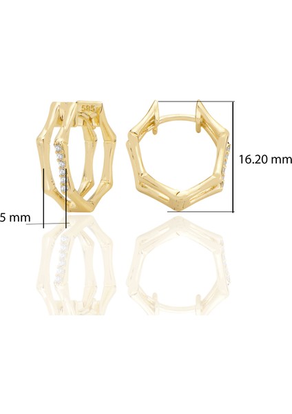 14 Ayar Altın Çiftli Beşgen Huggie Küpe Zirkon Taşlı T107 fiyatları