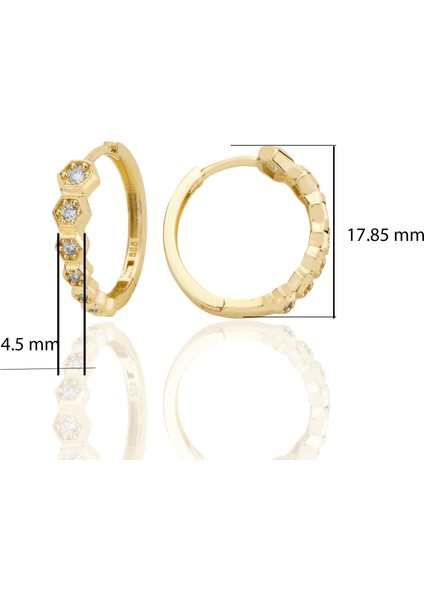 14 Ayar Altın Huggie Petek Sırataşlı Küpe Zirkon Taşlı T097