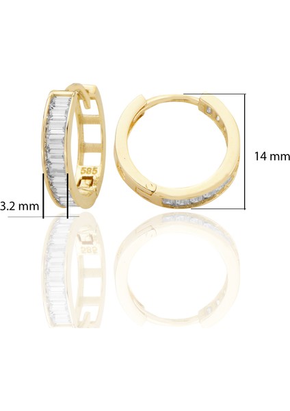 14 Ayar Altın Huggie Baget Taşlı Halka Küpe Zirkon Taşlı T090