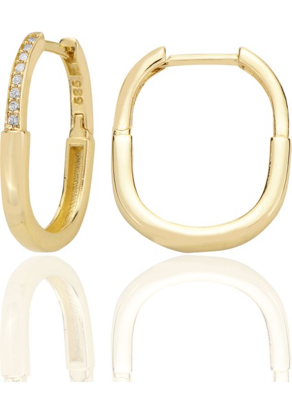 14 Ayar Altın Huggie Küpe Zirkon Taşlı T115