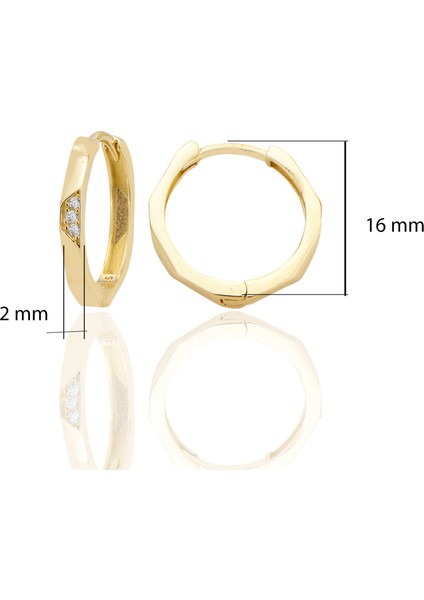 14 Ayar Altın Huggie Beşgen Küpe Zirkon Taşlı T113