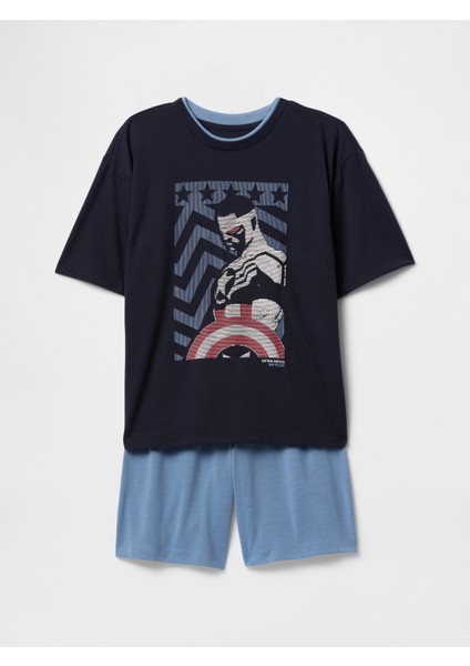 Erkek Çocuk Çok Renkli Marvel Kaptan Amerika Şort Pijama Takımı
