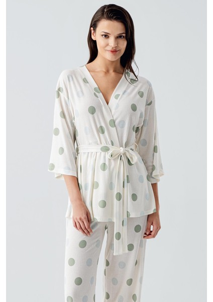 Puantiyeli Uzun Kollu Kimono Esnek Viskoz Pijama Takım fiyatları