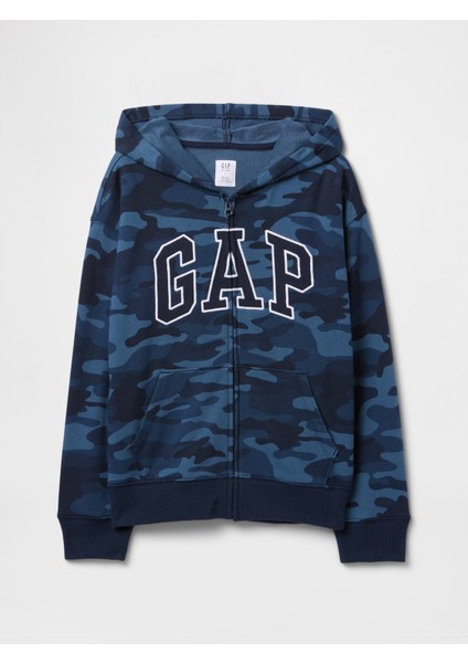 Erkek Çocuk Mavi Relaxed Gap Logo Fermuarlı Sweatshirt