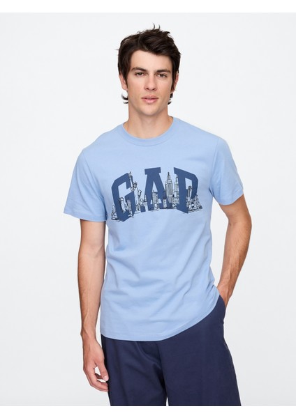 Erkek Mavi Everyday Soft Gap Logo Grafik T-Shirt