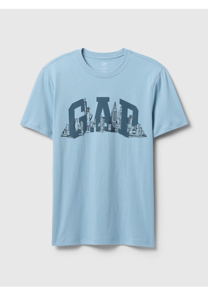 Erkek Mavi Everyday Soft Gap Logo Grafik T-Shirt