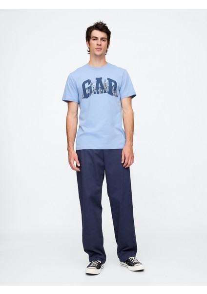 Erkek Mavi Everyday Soft Gap Logo Grafik T-Shirt