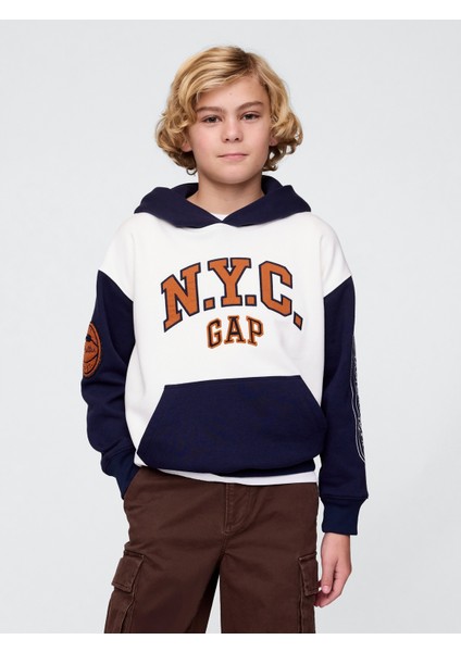 Erkek Çocuk Beyaz Vintage Soft Nyc Logo Sweatshirt