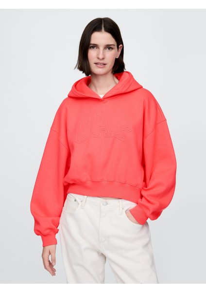 Kadın Pembe Vintage Soft Gap Logo Fleece Crop Sweatshirt