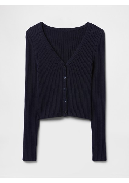 Kadın Lacivert Pamuklu Örgü Desenli Fitilli Crop Hırka fiyatları