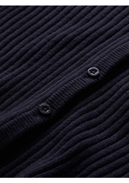 Kadın Lacivert Pamuklu Örgü Desenli Fitilli Crop Hırka modelleri