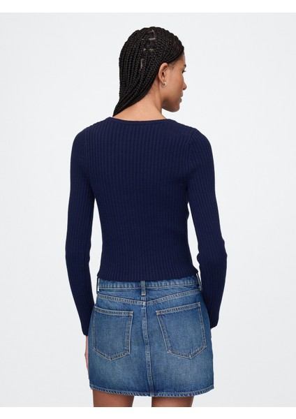 Kadın Lacivert Pamuklu Örgü Desenli Fitilli Crop Hırka fırsatları