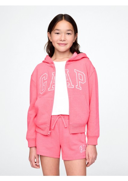 Kız Çocuk Pembe Relaxed Gap Logo Fermuarlı Sweatshirt