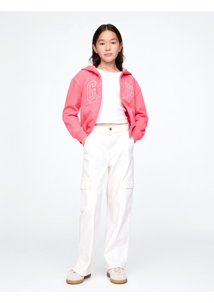 Kız Çocuk Pembe Relaxed Gap Logo Fermuarlı Sweatshirt