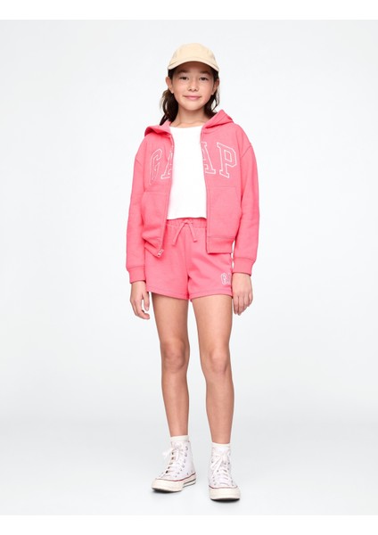 Kız Çocuk Pembe Relaxed Gap Logo Fermuarlı Sweatshirt