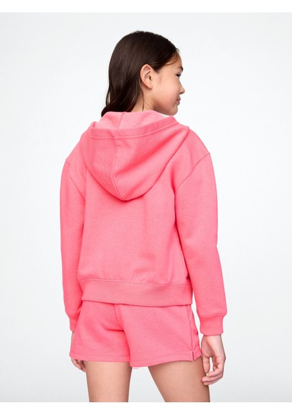 Kız Çocuk Pembe Relaxed Gap Logo Fermuarlı Sweatshirt