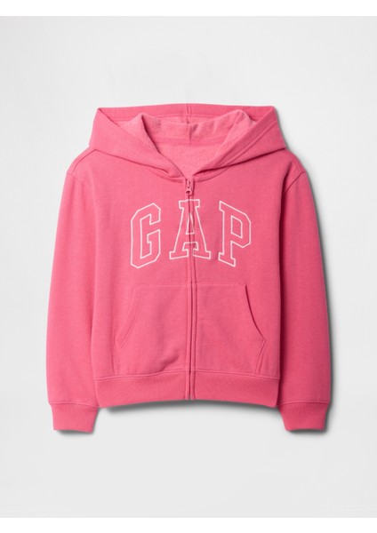 Kız Çocuk Pembe Relaxed Gap Logo Fermuarlı Sweatshirt