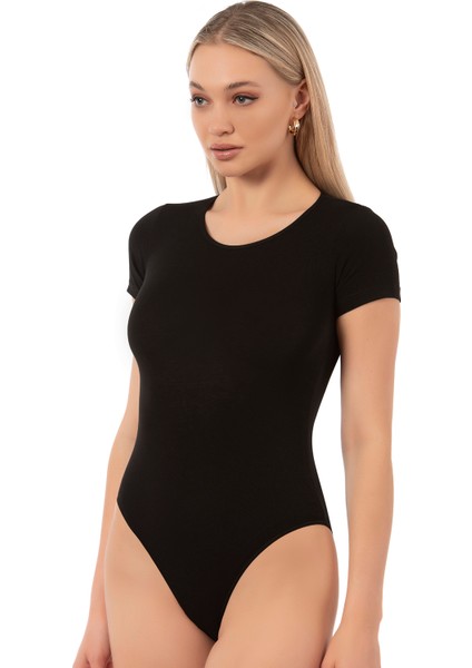 Özkan 0601 Kadın Pamuklu Yuvarlak Yaka Kısa Kollu Örme Çıtçıtlı Body