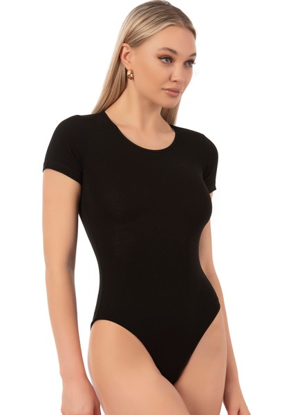 Özkan 0601 Kadın Pamuklu Yuvarlak Yaka Kısa Kollu Örme Çıtçıtlı Body