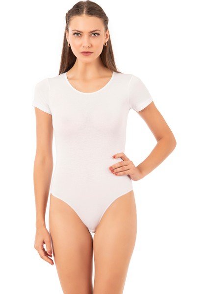 Özkan 0601 Kadın Pamuklu Yuvarlak Yaka Kısa Kollu Örme Çıtçıtlı Body